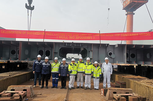 Sanfu's first 1,300 TEU dual-fuel container ship keel laying ceremony